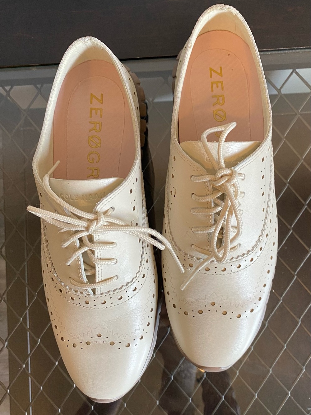 Cole Haan Cream Lace-Up Brogue Boots